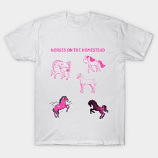 Pink Horses on the Homestead Farming T-Shirt